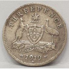 AUSTRALIA 1919M . THREEPENCE . aVERY FINE